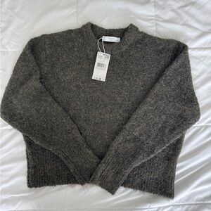 Mango Dark Olive Crew Neck Sweater